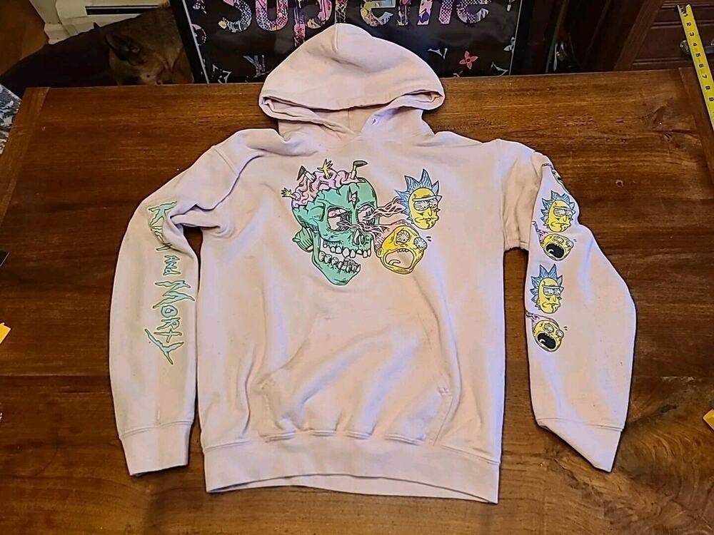 Rick And Morty Eyeball Skull Pink Hoodie Size S small Sweatshirt Hoodie